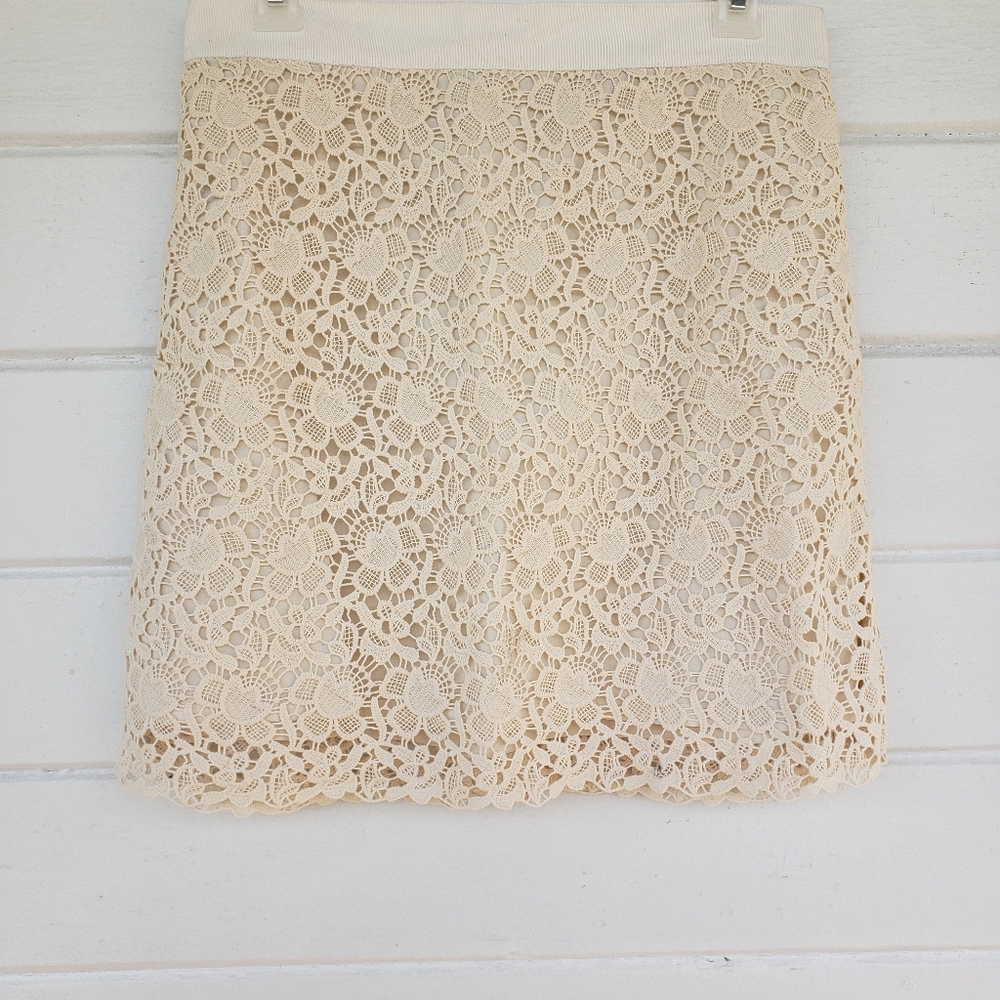 Mini Skirt Cotton Crochet Lace Cream Bohemian